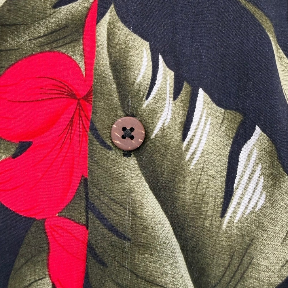 Favant Floral Palm Rayon Hawaiian Shirt Men's S Black Red Green Aloha - Picture 5 of 7
